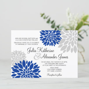Convites Casamento de Burst Floral Real Azul e Cinza de Pra