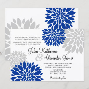 Convites Casamento de Burst Floral Real Azul e Cinza de Pra