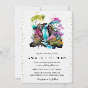 Convites Casamento de Cachoeira Floral em Aquarela na Prima