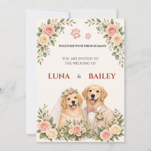 Convites Casamento de Cachorro Floral Retriever Dourado Fof