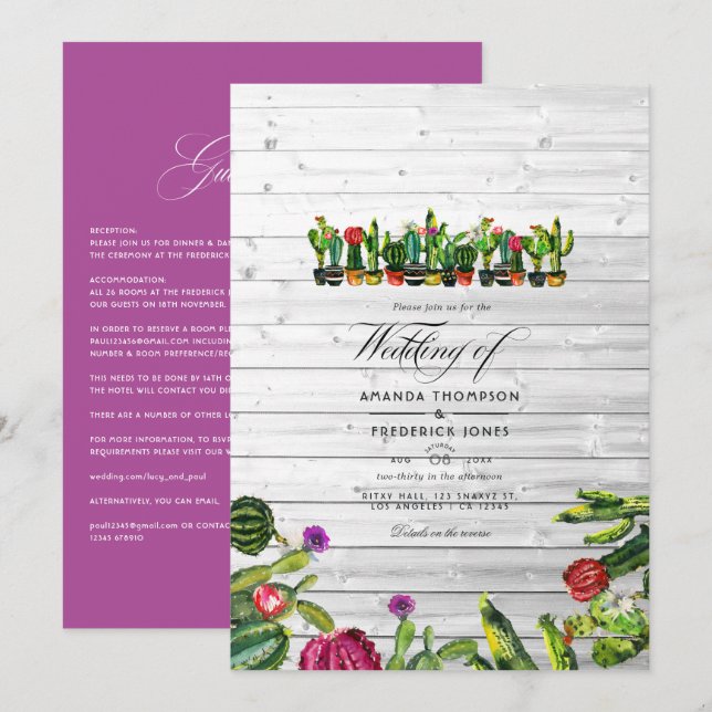 Convites Casamento de Cactus Suculentas Rústicas (Frente/Verso)
