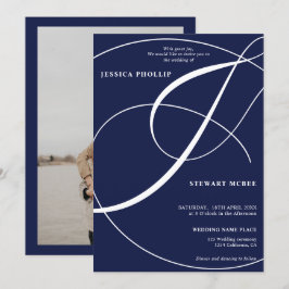 Convites Casamento de caligrafia azul com marinho