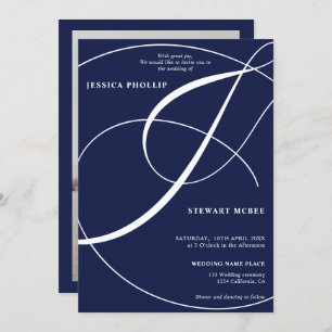 Convites Casamento de caligrafia azul com marinho