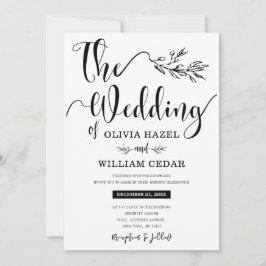 Convites Casamento de Caligrafia Botânica Negra Elegante