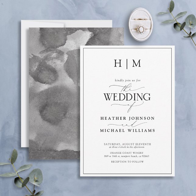 Convites Casamento de Caligrafia Branca e Preta Formal Eleg (Criador carregado)