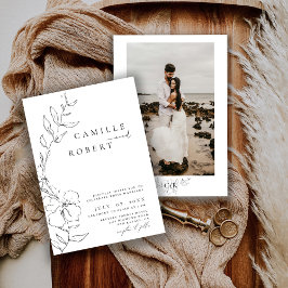 Convites Casamento de Caligrafia Branca/Preta Minimalista M