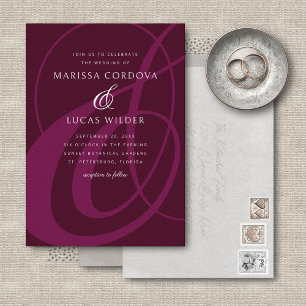 Convites Casamento de Caligrafia Burgundy Ampersand Script