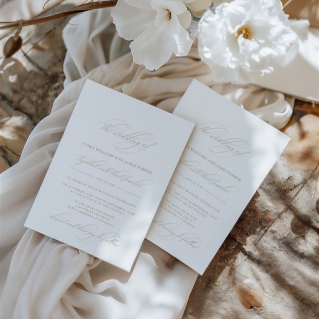 Convites Casamento de Caligrafia Clássica Simples Elegante (Simple Elegant Classic Calligraphy Wedding Invitation)