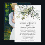 Convites Casamento de Caligrafia com Aquarela<br><div class="desc">A Carta de Convite para Casamento de Mola de Caligrafia Moderna,  com Elegante Watercolor Greenery,  inclui folhas de eucalipto,  folhagem botânica verde,  folhas azuis empoeiradas e outros belos lençóis botânicos. Foto de volta.</div>