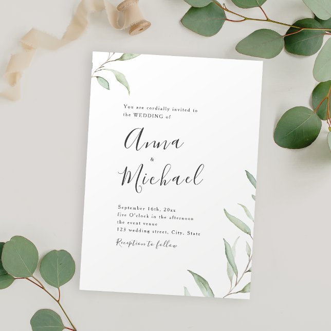 Convites Casamento de caligrafia com caligrafia mínima (Minimal greenery calligraphy rustic wedding invitation)
