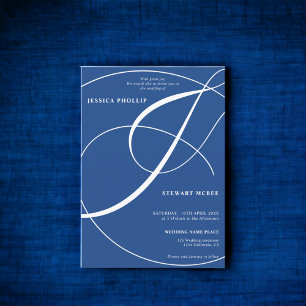 Convites Casamento de caligrafia com fotos azuis