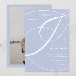 Convites Casamento de caligrafia com fotos azuis