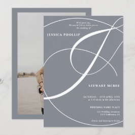 Convites Casamento de caligrafia com fotos azuis empoeirada