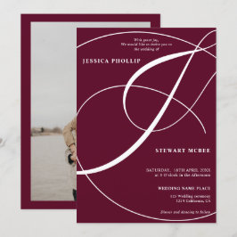 Convites Casamento de caligrafia com fotos vermelhas burgun