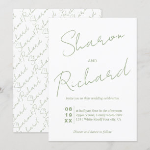 Convites Casamento de caligrafia com guião verde moderno