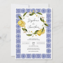 Convites Casamento de Caligrafia com Lemon Blue Watercolor