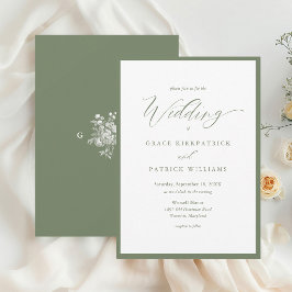 Convites Casamento de Caligrafia com Monograma em Verde Sag