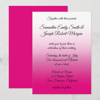 Convites Casamento de Caligrafia com Ombre Rosa Quente e Br