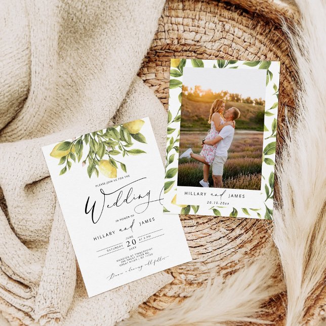 Convites Casamento de Caligrafia Costeira de Lemon Sorrento (Criador carregado)