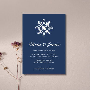 Convites Casamento de Caligrafia de Floco de Neve Azul Mari