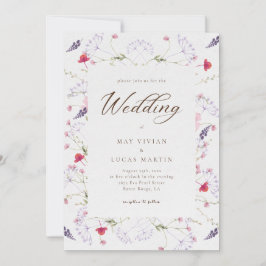 Convites Casamento de Caligrafia de Flor Selvagem de Aquare