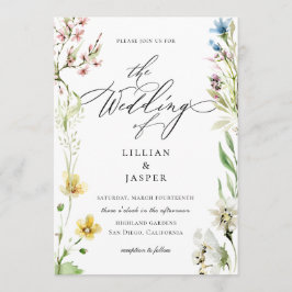 Convites Casamento de Caligrafia de Flor Selvagem Elegante