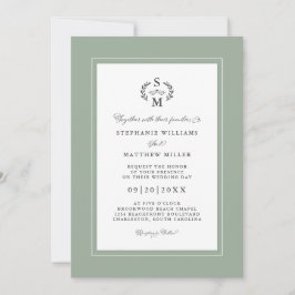 Convites Casamento de Caligrafia de Iniciais Verdes Elegant
