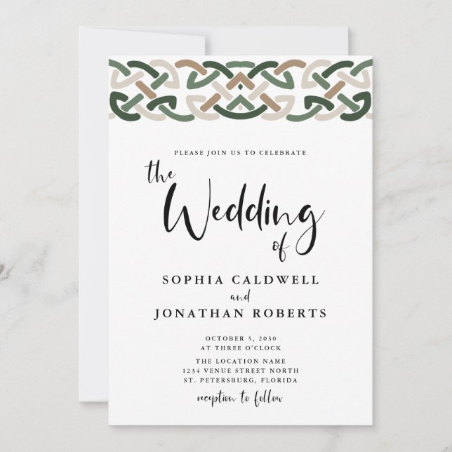 Convites Casamento de Caligrafia de Nó Celta (Frente)