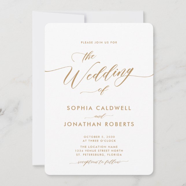 Convites Casamento de Caligrafia Dourada Atualizado em Todo (Frente)