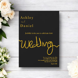 Convites Casamento De Caligrafia Dourada E Preta Elegante