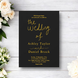 Convites Casamento De Caligrafia Dourada E Preta Elegante