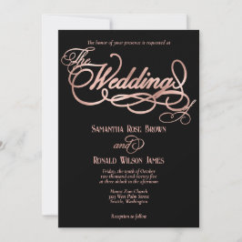 Convites Casamento de Caligrafia Dourada Elegante Black & F