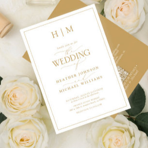 Convites Casamento de Caligrafia Dourada Monograma com Códi