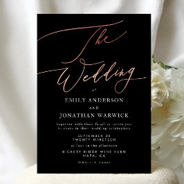 Convites Casamento de Caligrafia Dourada Rosa Negra Moderna