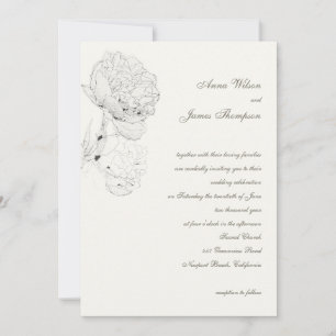 Convites Casamento de Caligrafia Elegante de Peony Ink Sket