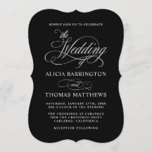 Casamento de Caligrafia Elegante Negro e Prata