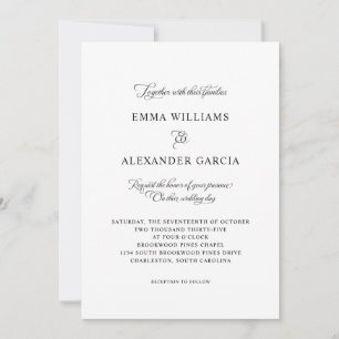 Convites Casamento de Caligrafia Elegante Preto e Branco Fo