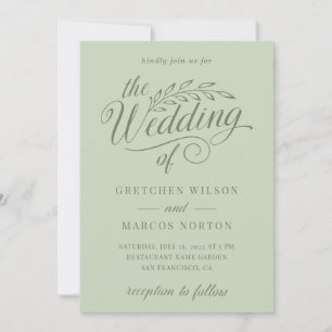 Convites Casamento de Caligrafia Elegante Sage Green
