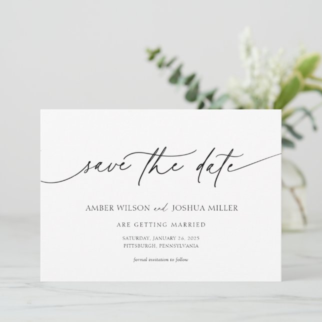 Convites Casamento de Caligrafia Elegante Save the Date (Em pé/Frente)