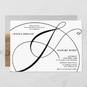 Convites Casamento de caligrafia em branco preto-Script