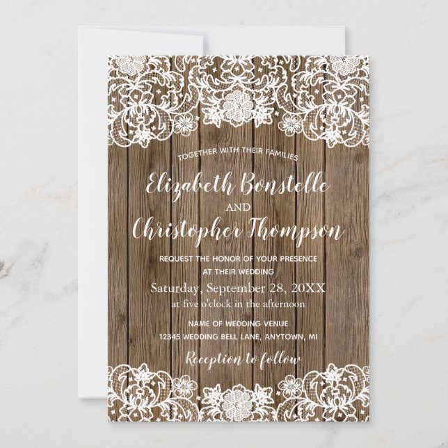 Convites Casamento de Caligrafia em Renda de Madeira de Cel (Frente)