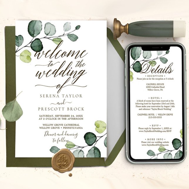 Convites Casamento de Caligrafia Eucalyptus para download (eucalyptus wedding invite)