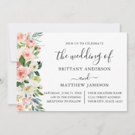 Convites Casamento de Caligrafia Floral Branca, Cor-de-Água