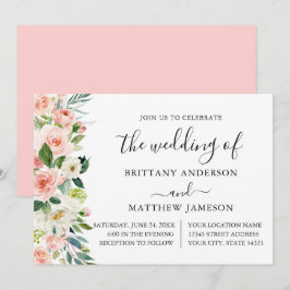 Convites Casamento De Caligrafia Floral Com Blush De Cor-De