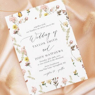 Convites Casamento de Caligrafia Floral Peach Wildflower