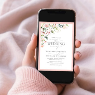 Convites Casamento de Caligrafia Floral Rosa Elegante