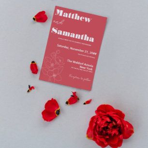 Convites Casamento de Caligrafia Floral Simples Terracota