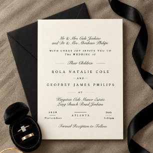 Convites Casamento de Caligrafia Formal Preto e Creme