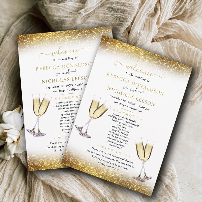 Convites Casamento de Caligrafia Glitter Dourado Baixável (Criador carregado)