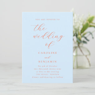 Convites Casamento de Caligrafia Laranja Azul Minimalista E